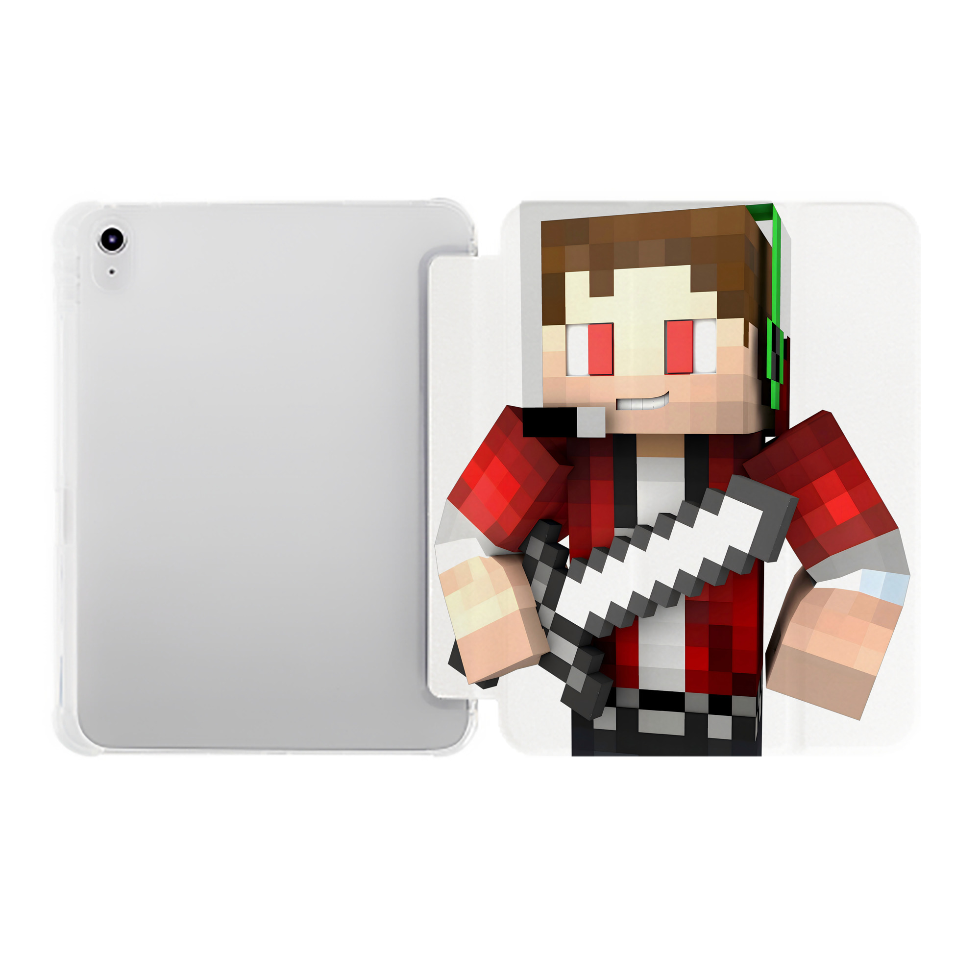 （画像用） マインクラフト ブロックの世界 Minecraft MC Block world IPad ケース ペン収納付き 三つ折りスタンド PUレザー×シリコン 対応機種9.5/10.5/10.9インチ